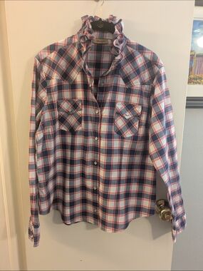 Upcycled Womens Wrangler Blue & Red Plaid Western Shirt